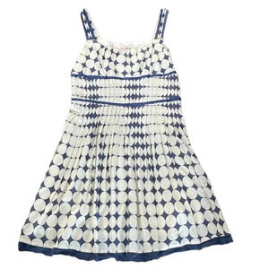 Gracia sleeveless mini dress Polka dot pleated Blue & cream Lined Size L Lined